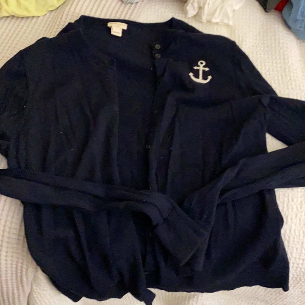 Jcrew navy anchor cardigan sweater L